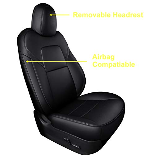 Seat Cover Fit for Tesla Model Y 2020 2021 Airbag Compatible Synthetic Leather Car Seat Cushion Protector All Weather Water-Proof Customized (Black)