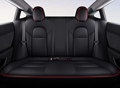 Custom Fit Full Set Leather Seat Covers for Tesla Model Y (Black/Red)