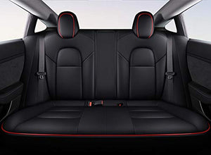 Custom Fit Full Set Leather Seat Covers for Tesla Model Y (Black/Red)