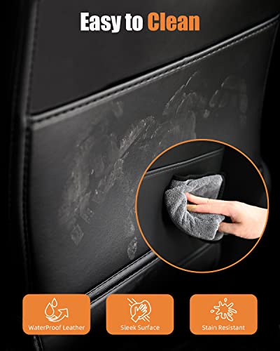 Tesla Model 3/Y/S Leather Seat Back Protector. Wear-Resistant Car Kick Mats with Organizer Pocket. Set of 2