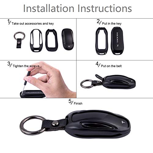 Premium Compatible with Tesla Key Fob Cover for Model X - Aircraft Aluminum Flip Key Protection Case with Leather Keychain - Keyfob Holder Fits for Tesla (Model X, Gray)