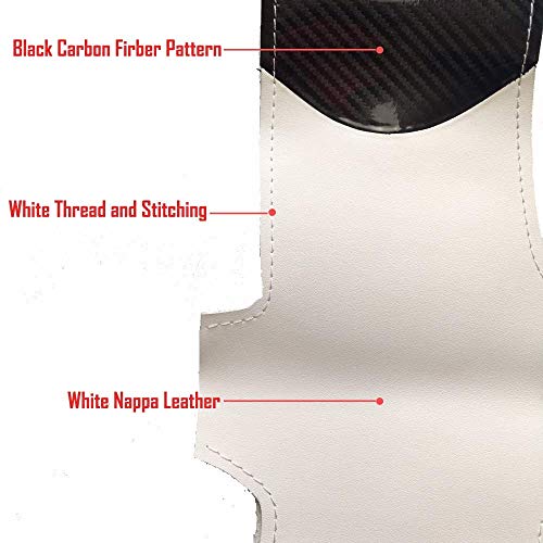 White Leather & Carbon Fiber Steering Wheel Cover Hand-Stitch on Wrap Fit for Tesla Model 3 & Y