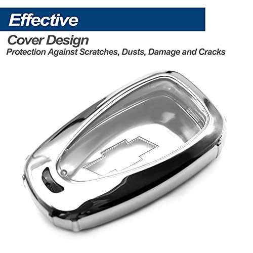 Fit for 2021 2020 2019 Chevrolet Chevy Camaro Malibu Spark Blazer Bolt EV Equinox Trax TPU Key Fob Remote Cover Case Shell Glove Pouch Holder Protector Keyless Entry Sleeve Accessory, Silver