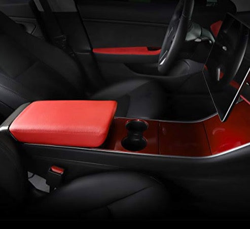Tesla Model 3 & Y Red Leather Armrest Cover