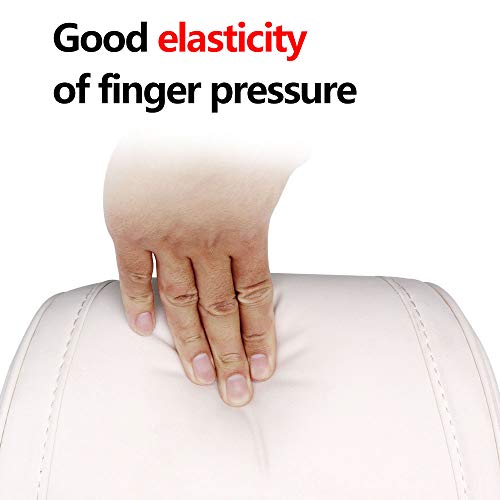 Car Neck Support Pillow Soft Leather Headrest with Adjustable Strap for Tesla (1 Unit White with White Stitching)