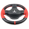 Hand-Stitched Steering Wheel Wrap for Tesla Model 3/Tesla Model Y 2017 2018 2019 2020 2021 Interior Steering Wheel Protection Skin Cover Accessories (Red Perforated Leather+Matte Black Carbon Fiber)