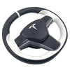 Hand-Stitched Steering Wheel Wrap for Tesla Model 3/Tesla Model Y 2017 2018 2019 2020 2021 Interior Steering Wheel Protection Skin Cover Accessories (Black Leahter+ White Perforated Leather)