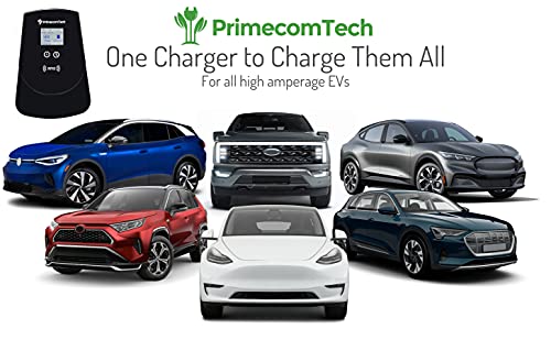 PRIMECOM 50 Amp Level-2 EV Wall Charger Station 220 Volt for Tesla, Volkswagen ID4, Mustang Mach-E, Ford F150, Audi Etron, Toyota RAV4, Kia EV6, Hyundai IONIQ 5, Polestar, Rivian (30 Feet, Hardwire)