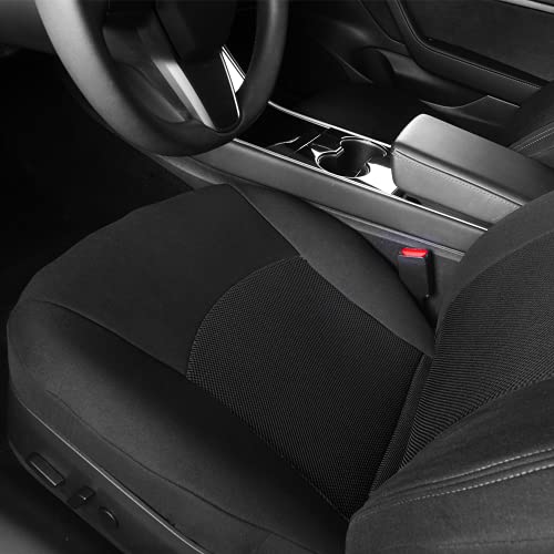 Front Car Seat Covers Custom Fit for Tesla Model 3/Model Y Car Seat Protector 2PCS, Fully Wrapped Farbic Mesh Seat Cover Set for Tesla Model 3/Y2017 2018 2019 2020 2021 2022, Solid Black