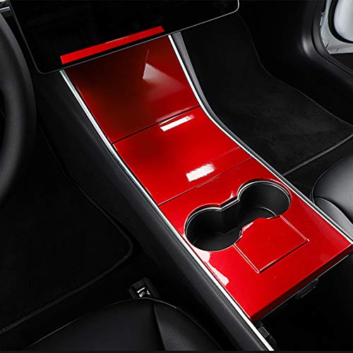 Tesla Model 3 Center Console Wrap Kit, ABS Plastic Panel Console Protector Cover Accessories (Red)