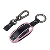 Premium Compatible with Tesla Key Fob Cover for Model X - Aircraft Aluminum Flip Key Protection Case with Leather Keychain - Keyfob Holder Fits for Tesla (Model X, Rose Gold)