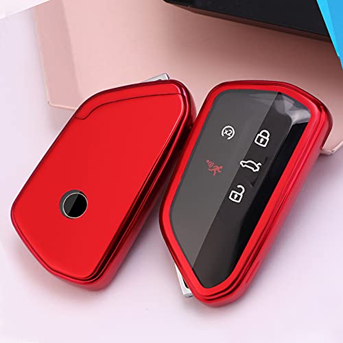 Soft TPU Key Fob Cover Case fit for VW ID4 ID3 MK8 Golf GTI Skoda Octavia Remote Keyless Entry Key Fob(Red)