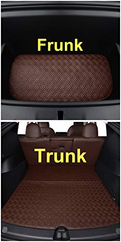 Floor Liner Fit for Tesla Model Y 2020 2021 Fully Embedded No Edge Customized Floor Mat Frunk Trunk Blanket-Non-Slip Waterproof Car Carpet Protect All Weather(Brown)