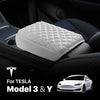 Padded and Quilted Armrest Cushion Cover for Tesla Model 3 & Y (White)