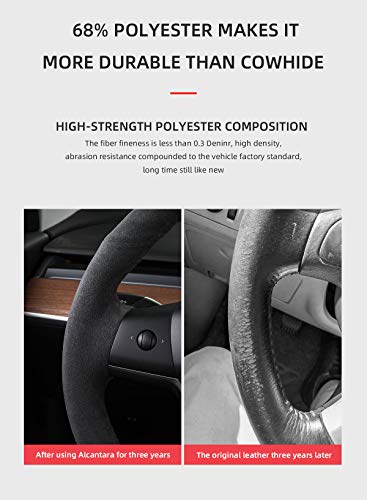 Hand Stitched Leather Alcantara Steering Wheel Cover for Tesla Model 3 & Y