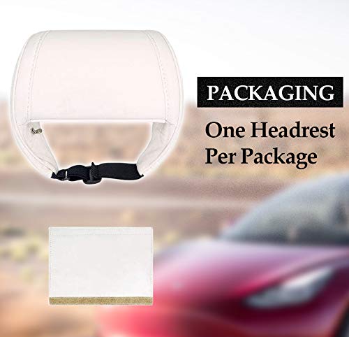 Car Neck Support Pillow Soft Leather Headrest with Adjustable Strap for Tesla (1 Unit White with White Stitching)