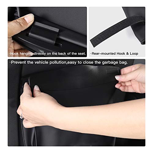 Car Trash Bag with Superior Leather for Tesla Model 3 Model Y Hanging and Magnet Closure Garbage Can and Storage Bin Pockets