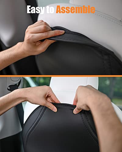 Tesla Model 3/Y/S Leather Seat Back Protector. Wear-Resistant Car Kick Mats with Organizer Pocket. Set of 2