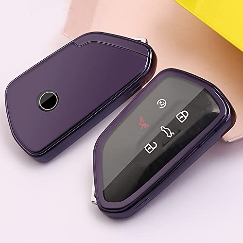 Soft TPU Key Fob Cover Case fit for 2020 2021 VW ID3 ID4 MK8 Golf GTI Skoda Octavia Keyless Entry Key Fob (Purple)