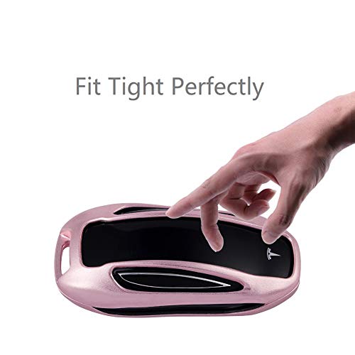 Premium Compatible with Tesla Key Fob Cover for Model X - Aircraft Aluminum Flip Key Protection Case with Leather Keychain - Keyfob Holder Fits for Tesla (Model X, Rose Gold)