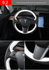 Tesla Model 3 & 2017-2020 Leather Italy Imported Alcantara Hand Stitched Steering Wheel Cover 1PCS(Leather in Black and White)