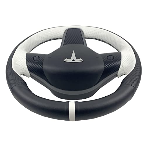 Hand-Stitched Steering Wheel Wrap for Tesla Model 3/Tesla Model Y 2017 2018 2019 2020 2021 Interior Steering Wheel Protection Skin Cover Accessories (Black Leahter+ White Perforated Leather)