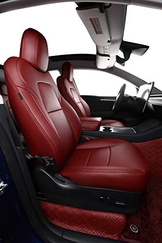 All Weather Synthetic Leather Comfortable Seat Covers for 2020-2022 Tesla Model Y (Wine Red)