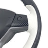 Hand-Stitched Steering Wheel Wrap for Tesla Model 3/Tesla Model Y 2017 2018 2019 2020 2021 Interior Steering Wheel Protection Skin Cover Accessories (Black Leahter+ White Perforated Leather)