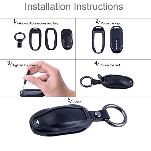 Premium Compatible with Tesla Key Fob Cover for Model S & Model 3 - Aircraft Aluminum Flip Key Protection Case with Leather Keychain - Keyfob Holder Fits for Tesla (Model S & Model 3, Red)