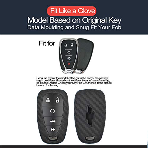 2pcs Compatible with 2021 2020 2019 Chevrolet Camaro Malibu Limited Cruze Equinox Sonic Spark Traverse Bolt EV Carbon Fiber Looks Silicone FOB Key Case Cover Protector Keyless Entry Remote Holder