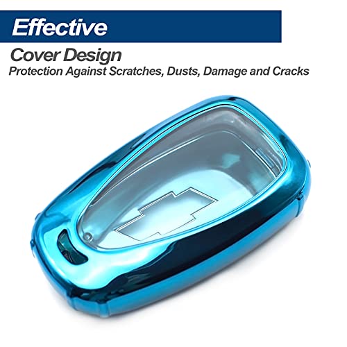 Fit for 2021 2020 2019 Chevrolet Chevy Camaro Malibu Spark Blazer Bolt EV Equinox Trax TPU Key Fob Remote Cover Case Shell Glove Pouch Holder Protector Keyless Entry Sleeve Accessory, Blue