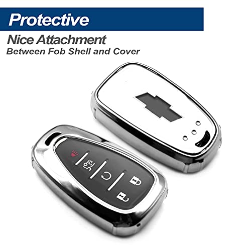 Fit for 2021 2020 2019 Chevrolet Chevy Camaro Malibu Spark Blazer Bolt EV Equinox Trax TPU Key Fob Remote Cover Case Shell Glove Pouch Holder Protector Keyless Entry Sleeve Accessory, Silver