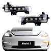 LED White Daytime Running Lights+Amber Dynamic Sequential Turn Signal Fog Lights for Tesla Model 3 & Model Y