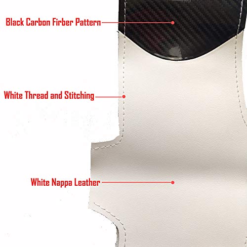 Black Carbon Fiber & White Leather Auto Steering Wheel Cover Hand-Stitch on Wrap Fit for Tesla Model S/Tesla Model X
