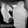 Fit Tesla Model Y Seat Covers All Season PU Leather Car Seat Cushion Protector Tesla Model Y Accessories (White, Full Wrapped 12 Pcs (Model Y))