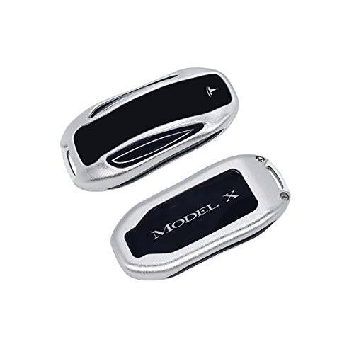 Tesla Model X Key Fob Cover Keychain Premium Aluminum Metal for Tesla Model X Smart Romote Key Fob Case Holder Accessories(Platinum Silver)