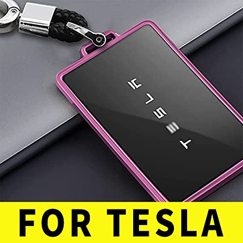 TPU Key Card Holder Case Compatible with Tesla Model 3,Key Protector Cover Accessories Including Key Chain, Pink