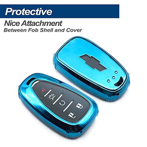 Fit for 2021 2020 2019 Chevrolet Chevy Camaro Malibu Spark Blazer Bolt EV Equinox Trax TPU Key Fob Remote Cover Case Shell Glove Pouch Holder Protector Keyless Entry Sleeve Accessory, Blue