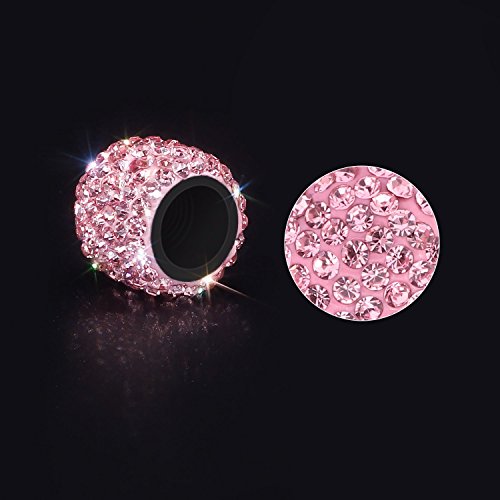 Pink Sparkling Rhinestone Tire Valve Stem Caps for Tesla Model S, 3, X, & Y (Set of 4)