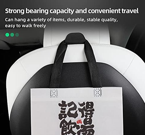 Front Seat Headrest Storage Hooks for Tesla Model 3 & Y (Leather Black)