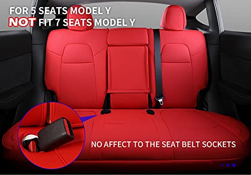 PU Leather & Tailored Fit All Season Seat Cover Set for Tesla Model Y 2020-2022 (Red, Fully Wrapped)