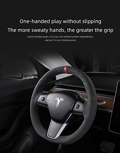 Hand Stitched Leather Alcantara Steering Wheel Cover for Tesla Model 3 & Y