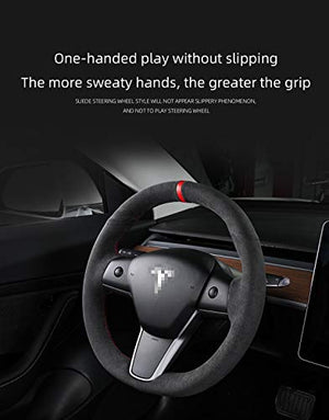 Hand Stitched Leather Alcantara Steering Wheel Cover for Tesla Model 3 & Y