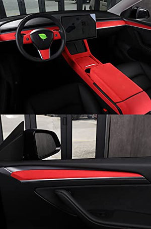 Alcantara Red Dashboard Cap for 2017-2022 Tesla Model 3 & Y (2 Piece Set)