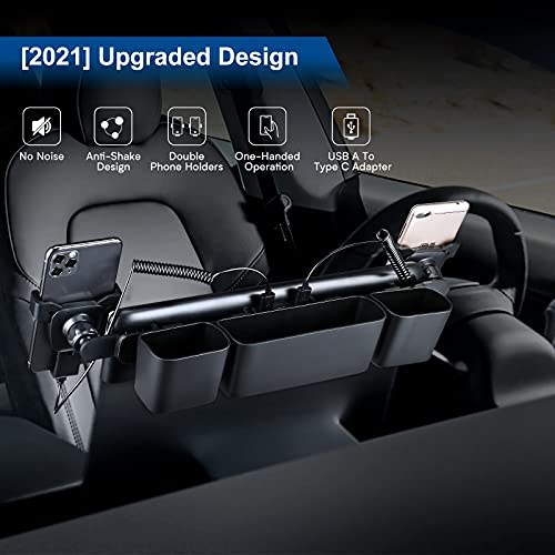 Phone Mount Wired Charger with 2 Adjustable Cellphone Holders for Tesla Model 3 & Y