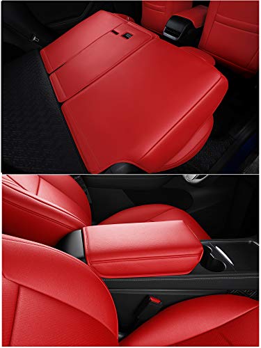 Seat Cover Fit for Tesla Model Y 2020 2021 Airbag Compatible Synthetic Leather Car Seat Cushion Protector All Weather Water-Proof Customized (Red)