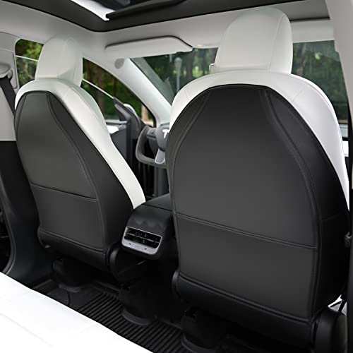 Tesla Model 3/Y/S Leather Seat Back Protector. Wear-Resistant Car Kick Mats with Organizer Pocket. Set of 2
