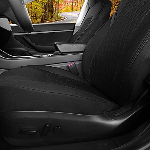 Front Car Seat Covers Custom Fit for Tesla Model 3/Model Y Car Seat Protector 2PCS, Fully Wrapped Farbic Cloth Seat Cover Set for Tesla Model 3/Y2017 2018 2019 2020 2021, Solid Black
