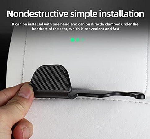 Front Seat Headrest Storage Hooks for Tesla Model 3 & Y (Leather Black)