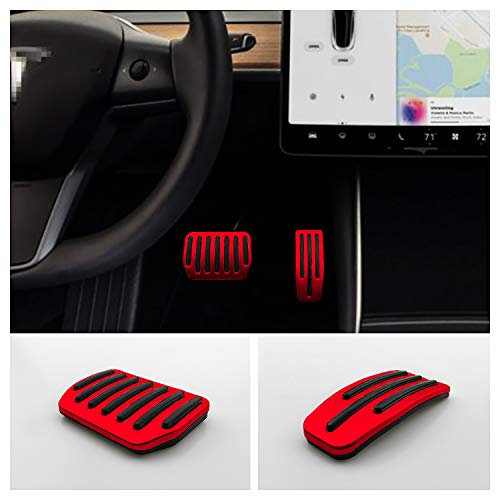 2PCS Aluminum Alloy Footrest Pedals Cover for 2018-2022+ Tesla Model 3 Model Y Anti-Slip Accelerator Brake Foot Pedal (Red)